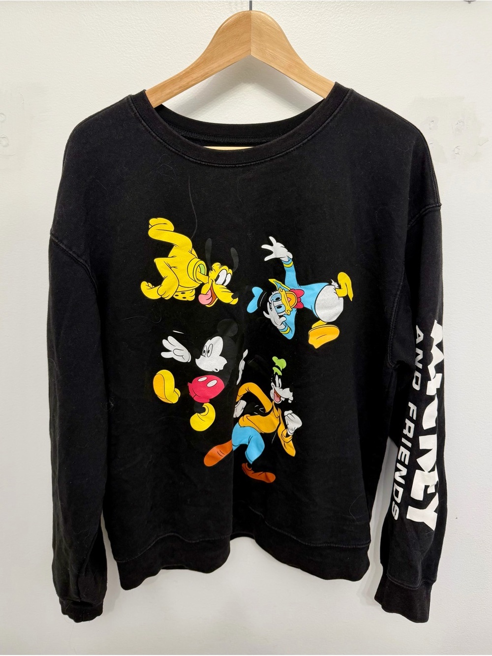 Disney Black Crewneck with Mickey & Friends Colorful Graphic